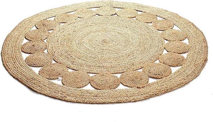 Savi Home Round Jute Area Rug Handwoven- 8 feet Round- Natural Beige - Rustic Vintage Beige Braided Reversible Rug- Eco Friendly Rugs for Farmhouse, Bedroom, Kitchen, Living Room