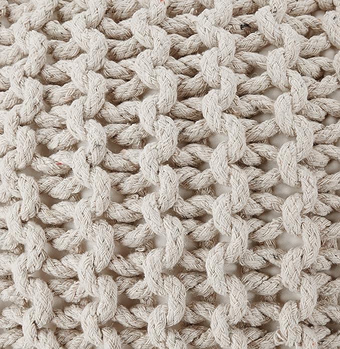 REDEARTH · Round Pouf Ottoman - Cable Knitted Boho Poof - Home Décor Cord Pouffe Handmade Circular Footrest for Living Room - Bedroom - Kids Bedroom - 100% Cotton Pouf (18" x 18" x 14") - Ivory