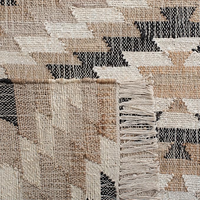 SAFAVIEH Natural Fiber Collection Runner Rug - 2'3" x 9', Natural & Black, Handmade Boho Southwestern Fringe Jute, Ideal for High Traffic Areas in Living Room, Bedroom (NFB401A)