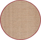 SAFAVIEH Area Rug 6' Round - Natural Fiber Collection - Natural & Red, Seagrass, Basketweave Pattern with Border (NF114D)