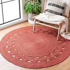 SAFAVIEH Area Rug 3' Round - Natural Fiber Collection - Rust, Handmade Jute, Boho Farmhouse Braided Design (NF364P)