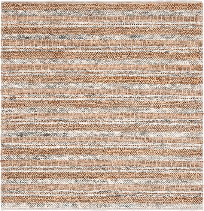 SAFAVIEH Natura Collection Area Rug - 6' Square, Natural & Brown, Rustic Farmhouse Design, Handmade Wool & Jute, Ideal for The Living Room, Bedroom, Dining Room (NAT501T-6SQ)