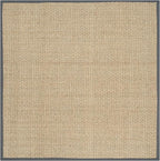 SAFAVIEH Area Rug 6' Square - Natural Fiber Collection - Natural & Dark Grey, Seagrass, Basketweave Pattern with Border (NF114Q)