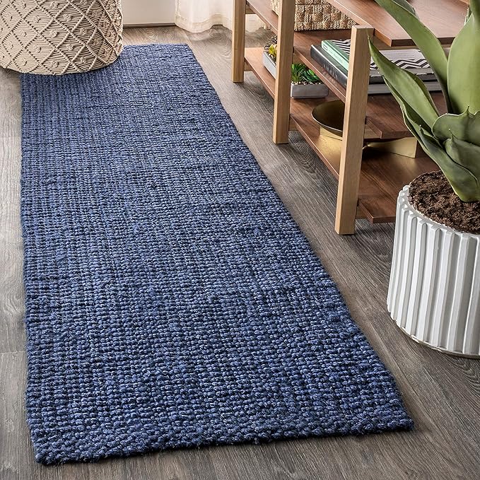 JONATHAN Y Pata Hand Woven Chunky Jute Navy Runner Rug, 2x16, Bohemian, Rustic, Cottage, Easy-Cleaning for Living Room, Bedroom, Kitchen, Non-Shedding (NRF102D-216)