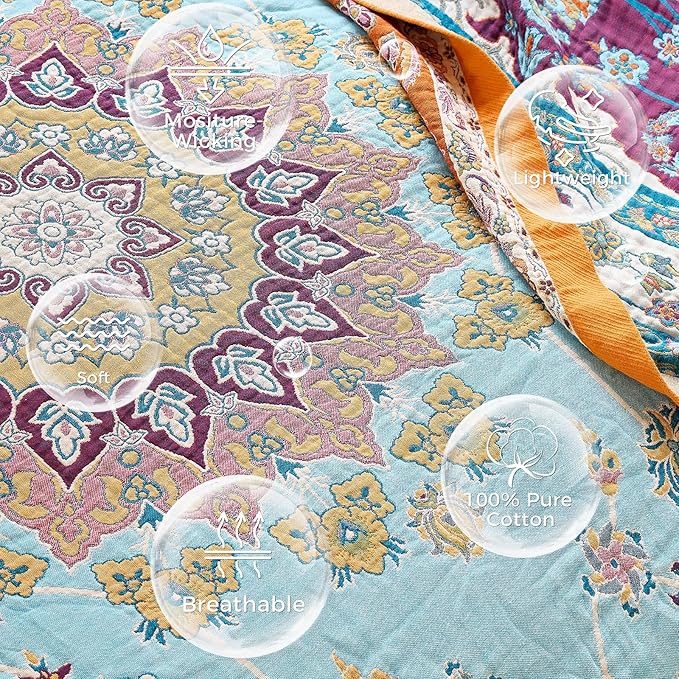 Boho Throw Blanket for Bed Cotton Spring Blankets for Bedroom Living Room Twin All Season Lightweight Floral Embroidery Quilt for Couch Sofa Chair 60"x80" Home Decor