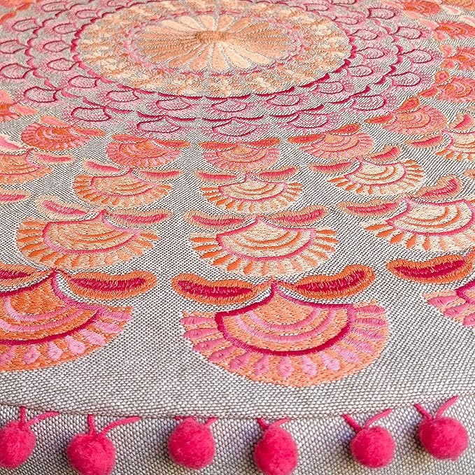 Mandala Life ART Large Boho Pouf Cushion Cover Pink Round Floor Pillow Luxury Kids Room Décor Cotton Pouf Ottoman Cushion for Meditation Yoga and Boho Chic Seating Area Stool Cotton 24x8 Unstuffed