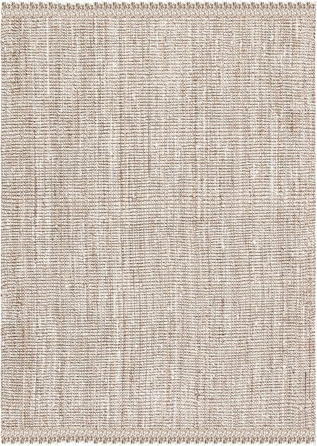 SAFAVIEH Area Rug 8x10 - Natural Fiber Collection - Large - Grey & Beige, Handmade Woven Jute, Fringe Detail, Ideal for Living Room, Bedroom, Dining Space (NF825F)