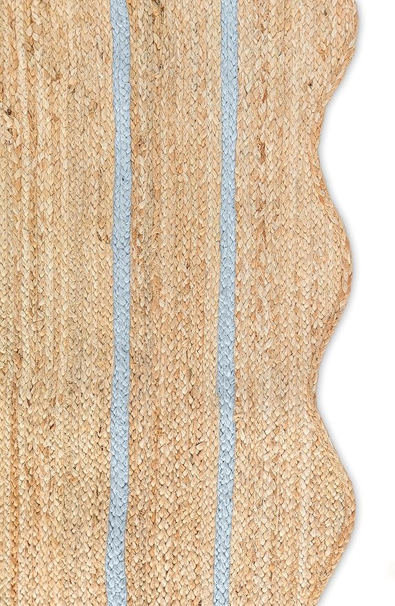 Wave Scalloped Natural Jute Rug - Boho Entryway Runner, Farmhouse Scallop, Gray (11'x14')