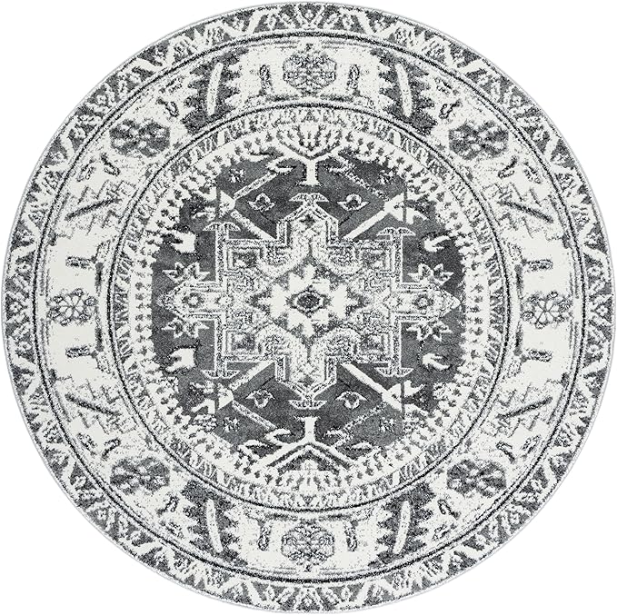 SAFAVIEH Vintage Hamadan Collection Area Rug - 6'7" Round, Grey & Ivory, Traditional Persian Design, Non-Shedding & Easy to Clean, Ideal for Living Room, Bedroom, Dining Space (VTH211G)