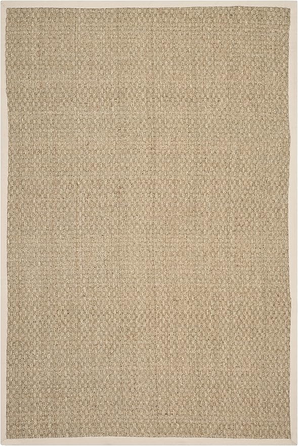 SAFAVIEH Area Rug 5x8 - Natural Fiber Collection - Natural & Ivory, Seagrass, Basketweave Pattern with Border (NF114J)