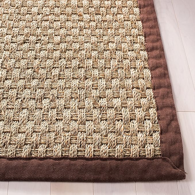 SAFAVIEH Natural Fiber Collection Runner Rug - 2'6" x 10', Natural & Dark Brown, Seagrass, Basketweave Pattern with Border (NF114K)