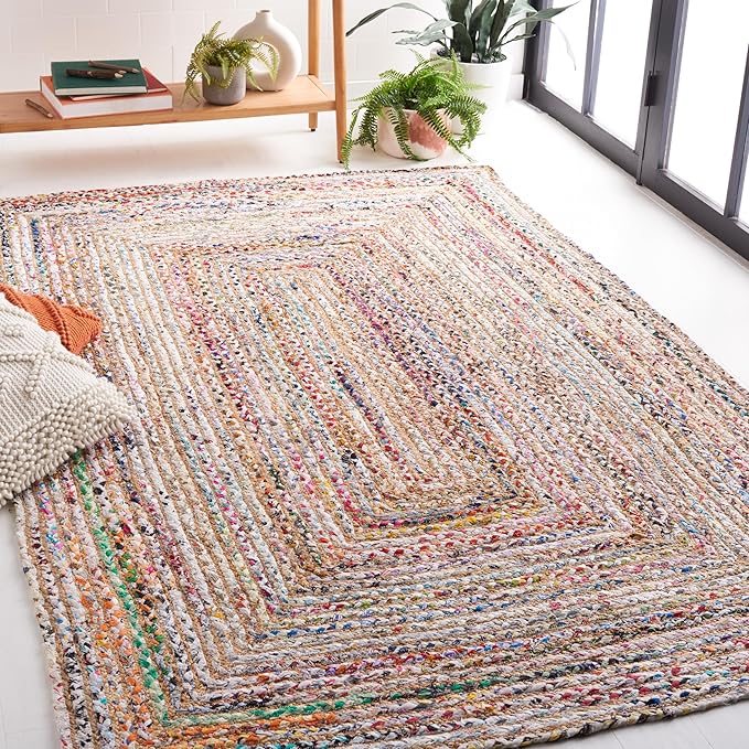 SAFAVIEH Area Rug 6x9 - Cape Cod Collection - Beige & Multi, Handmade Jute & Cotton, Woven Braided Design (CAP202B)
