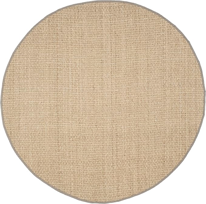 SAFAVIEH Area Rug 10' Round - Natural Fiber Collection - Large - Natural & Grey, Seagrass, Basketweave Pattern with Border (NF114P)