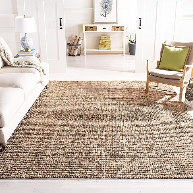 SAFAVIEH Area Rug 6x9 - Natural Fiber Collection - Natural & Grey, Handmade Jute, Farmhouse Style, Chunky Textured Thick Pile (NF447M)