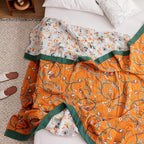Scientific Sleep Vine Floral Blossom Senior Retro 100% Cotton Muslin Blanket Throw Cover for Bed Couch Sofa Cozy Soft Reversible Bedding Blanket Quilt Bedspread Coverlet Full Queen 80 in x 90 in
