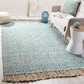 SAFAVIEH Natural Fiber Collection Area Rug - 6' Square, Turquoise & Natural, Handmade Boho Diamond Tassel Jute, Ideal for High Traffic Areas in Living Room, Bedroom (NF266C)