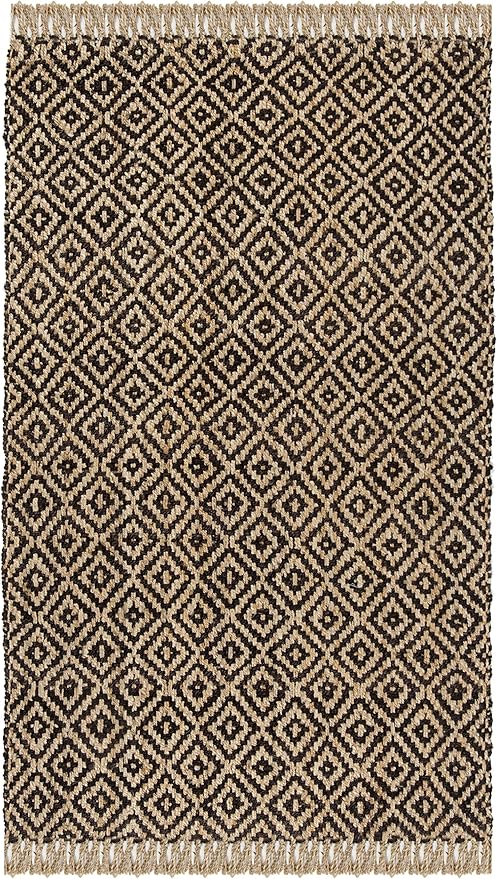 SAFAVIEH Natural Fiber Collection Accent Rug - 3' x 5', Brown & Natural, Handmade Boho Diamond Tassel Jute, Ideal for High Traffic Areas in Entryway, Living Room, Bedroom (NF266E)