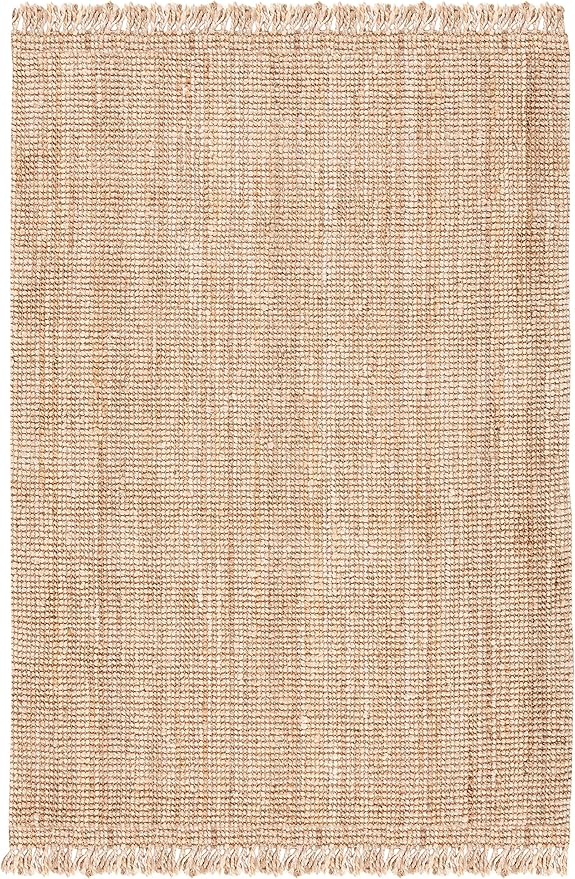 SAFAVIEH Natural Fiber Collection Area Rug - 8' Square, Natural, Handmade Woven Fringe Jute, Ideal for High Traffic Areas in Living Room, Bedroom (NF809A)