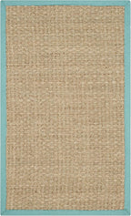 SAFAVIEH Area Rug 3x5 - Natural Fiber Collection - Natural & Teal, Seagrass, Basketweave Pattern with Border (NF114R)