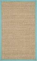 SAFAVIEH Natural Fiber Collection Area Rug - 2'3" x 4', Natural & Teal, Seagrass, Basketweave Pattern with Border (NF114R)