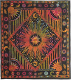 Popular Handicrafts Wall Hanging Tapestry For Bedroom Burning Hippie Sun and Moon Meditation Bohemian Hippy Psychedelic Design Indian Tapestries Bedspread 84 x 90 Inches (215cm x 230cm) Rose