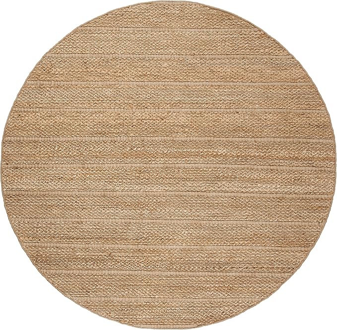 SAFAVIEH Natural Fiber Collection Area Rug - 6' Round, Natural & Light Grey, Handmade Tassel Jute, Ideal for High Traffic Areas in Living Room, Bedroom (NF550A)