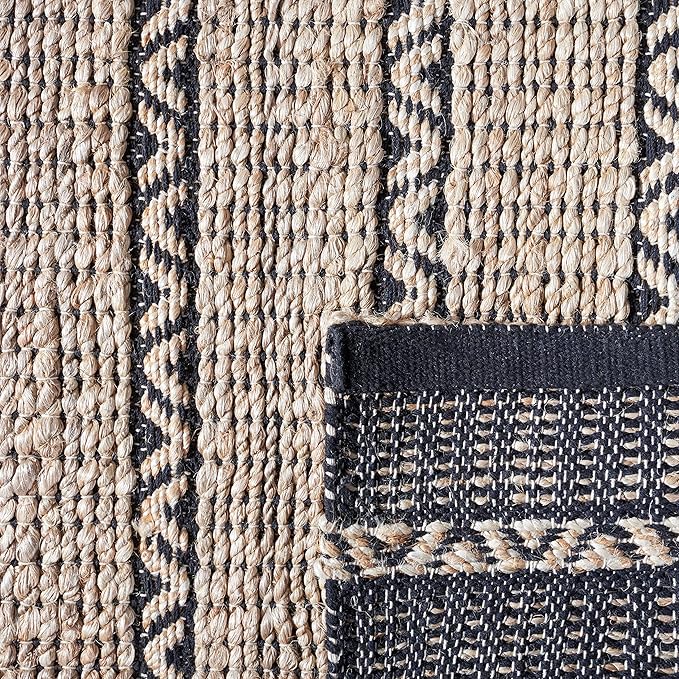SAFAVIEH Natural Fiber Collection Area Rug - 10' x 14', Black & Natural, Handmade Flat Weave Stripe Jute & Cotton Jute, Ideal for High Traffic Areas in Living Room, Bedroom (NFB655Z)