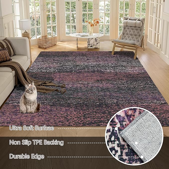 RUGSURE Washable Area Rug - 1/6 Thick - Stain & Water Resistant Non-Slip - Resistant Rug for Living Room, Bedroom, Nursery, Pet & Child Friendly, Vintage Charm Area Rugs (Burgundy, 4' x 6')