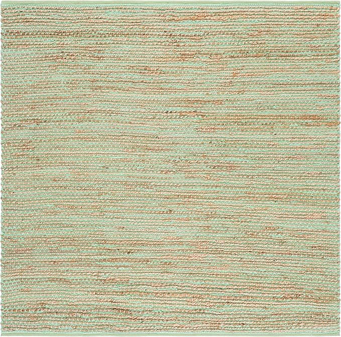 SAFAVIEH Cape Cod Collection Area Rug - 6' Square, Green & Natural, Handmade Jute & Cotton, Ideal for Living Room, Bedroom, Dining Space (CAP236Y)