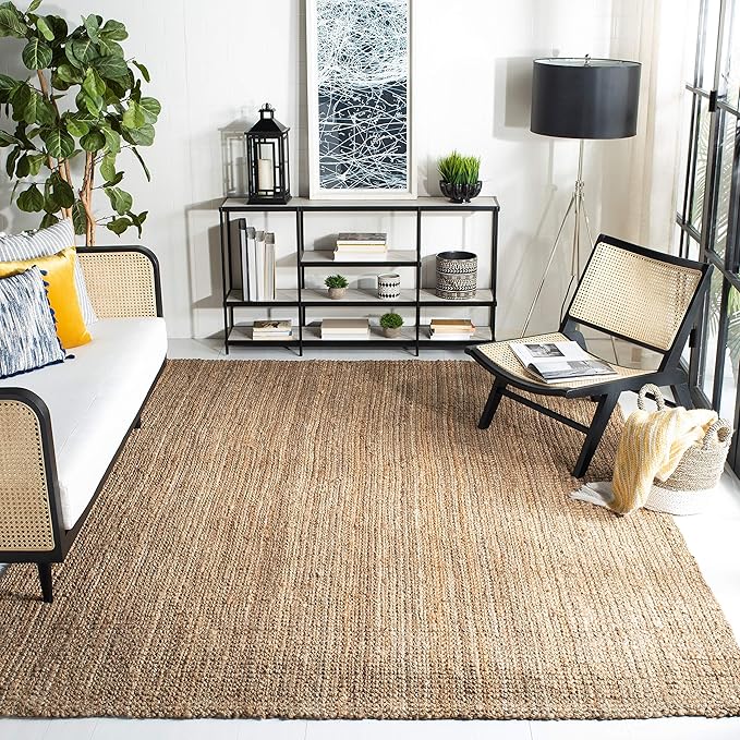 SAFAVIEH Natural Fiber Collection Area Rug - 7' Square, Natural, Handmade Farmhouse Jute, Ideal for High Traffic Areas in Living Room, Bedroom (NF730C)