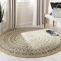 SAFAVIEH Natural Fiber Round Collection 5' Round Aqua NF802A Handmade Boho Mandala Braided Jute Area Rug