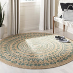 SAFAVIEH Natural Fiber Round Collection 3' Round Aqua NF802A Handmade Boho Mandala Braided Jute Area Rug