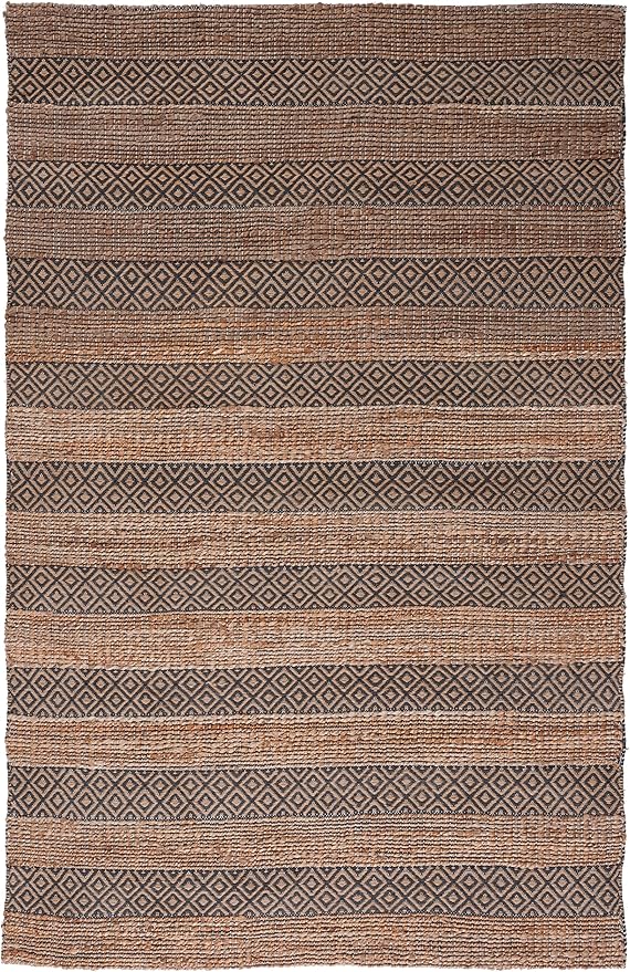 SAFAVIEH Natural Fiber Collection Area Rug - 5' x 8', Charcoal & Natural, Handmade Boho Farmhouse Rustic Jute & Cotton, Ideal for High Traffic Areas in Living Room, Bedroom (NFB653H)