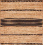 SAFAVIEH Natural Fiber Collection Area Rug - 6' Square, Natural & Brown, Handmade Stripe Boho Farmhouse Rustic Braided Jute, Ideal for High Traffic Areas in Living Room, Bedroom (NFB262T)