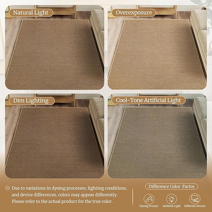 Faux Jute Non-Slip Area Rug, 10x14 Washable Pet-Friendly Floor Mat for Living Room, Bedroom, Entryway, Machine Woven Durable Scratch Resistant Carpet, Brown