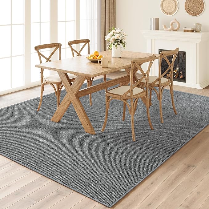 Faux Jute Non-Slip Area Rug, 2x3 Washable Pet-Friendly Floor Mat for Living Room, Bedroom, Entryway, Machine Woven Durable Scratch Resistant Carpet, Grey