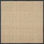 SAFAVIEH Area Rug 6' Square - Natural Fiber Collection - Natural & Black, Seagrass, Basketweave Pattern with Border (NF114C)