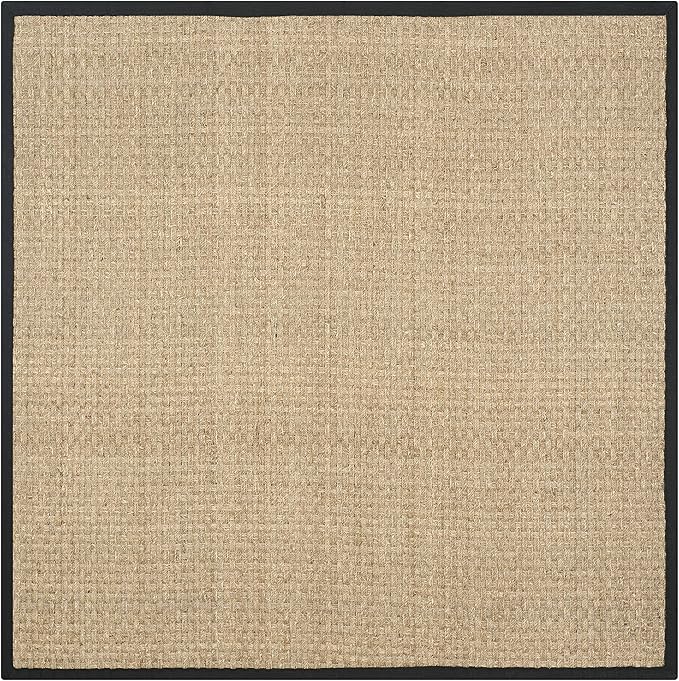 SAFAVIEH Area Rug 6' Square - Natural Fiber Collection - Natural & Black, Seagrass, Basketweave Pattern with Border (NF114C)