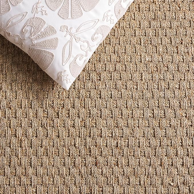 SAFAVIEH Area Rug 8x10 - Natural Fiber Collection - Large - Natural & Beige, Seagrass, Basketweave Pattern (NF114A)