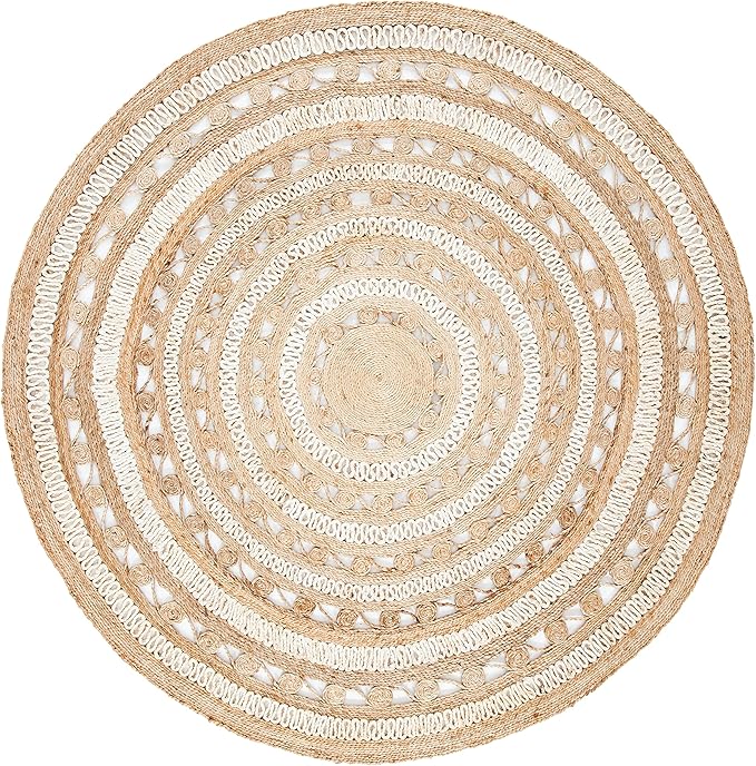 SAFAVIEH Natural Fiber Round Collection 8' Round Ivory NF169B Handmade Boho Charm Farmhouse Jute Area Rug