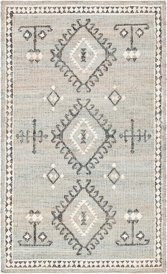 SAFAVIEH Kilim Collection Accent Rug - 4' x 6', Blue & Black, Flat Weave Jute Design, Ideal for High Traffic Areas in Entryway, Living Room, Bedroom (KLM762M)