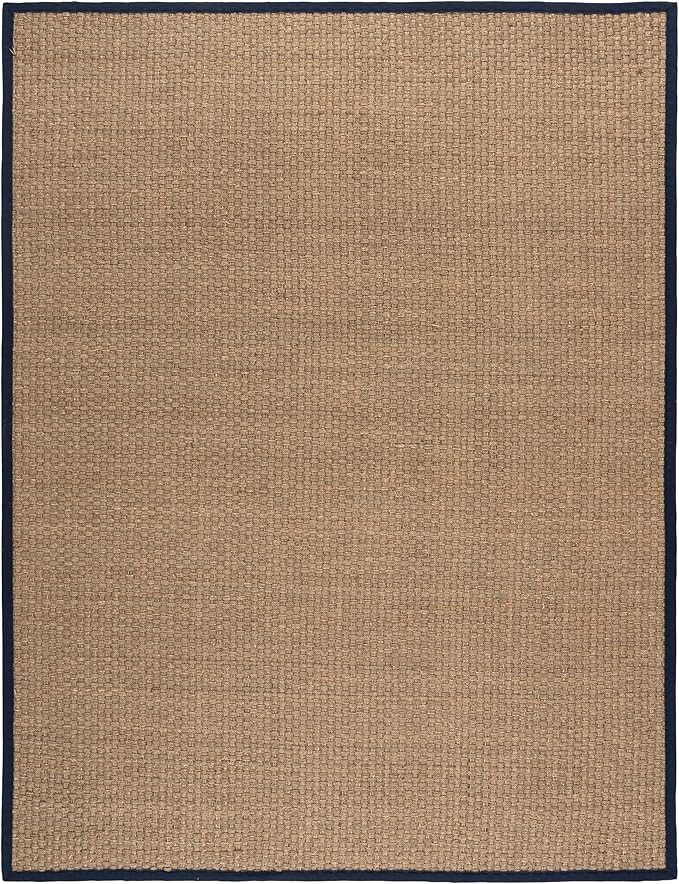 SAFAVIEH Area Rug 8x10 - Natural Fiber Collection - Large - Natural & Blue, Seagrass, Basketweave Pattern (NF114E)