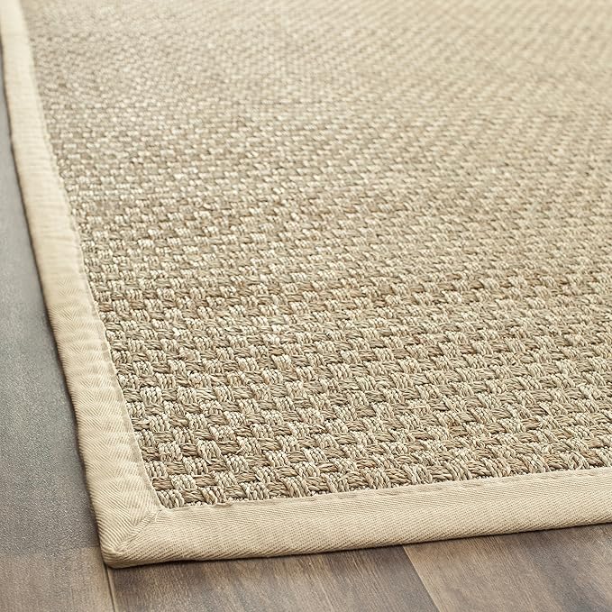 SAFAVIEH Natural Fiber Collection Runner Rug - 2'6" x 18', Natural & Beige, Seagrass, Basketweave Pattern with Border (NF114A)