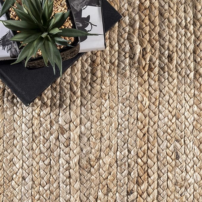 nuLOOM 6 Round Rigo Jute Hand Woven Area Rug, Natural, Solid Farmhouse Design, Natural Fiber, For Bedroom, Living Room, Dining Room, Hallway, Office, Kitchen, Entryway