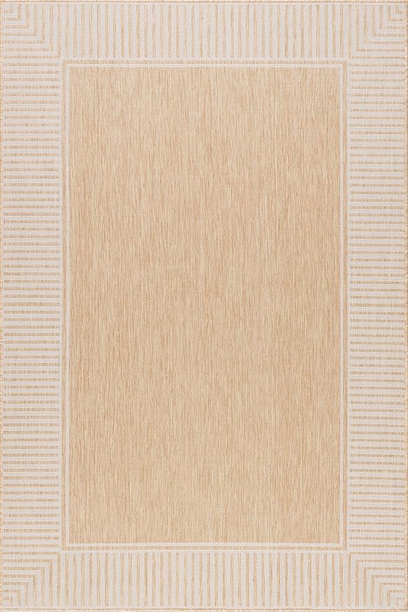 Nuloom Asha Tan/Ivory, 8' x 10', Casual, Striped Border, Soft and Cozy, High Traffic, Stain Resistant, Easy Clean, Durable Area Rug for Indoor/Outdoor Patio, Deck, Porch, Garden, Courtyard