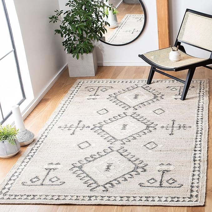 SAFAVIEH Kilim Collection Area Rug - 5' x 8', Grey & Black, Handmade Flat Weave Jute, Ideal for High Traffic Areas in Living Room, Bedroom (KLM762F)