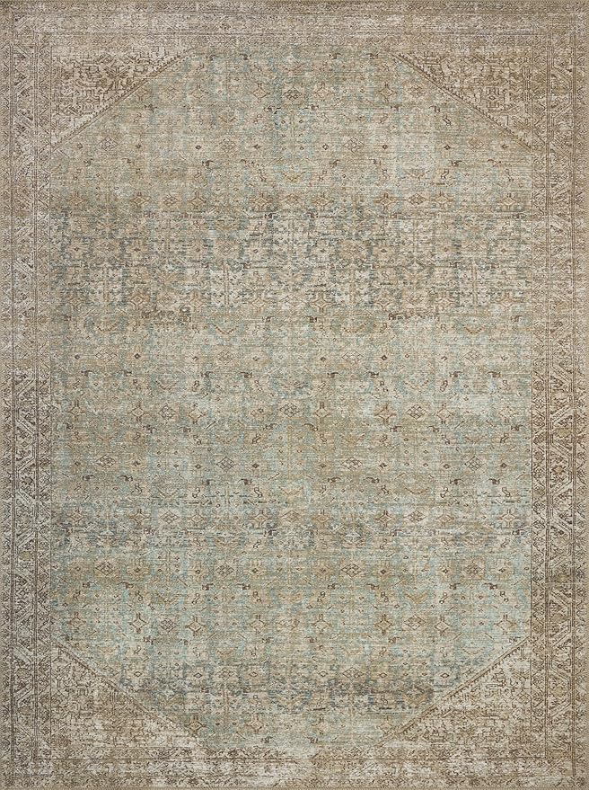 Loloi Amber Lewis Cambria Collection CBR-05 Aqua/Natural 8'-6" x 11'-6" Area Rug Jute, Neutral, Vintage Style, Antique Tone, Living, Bedroom, Dining, Carpet