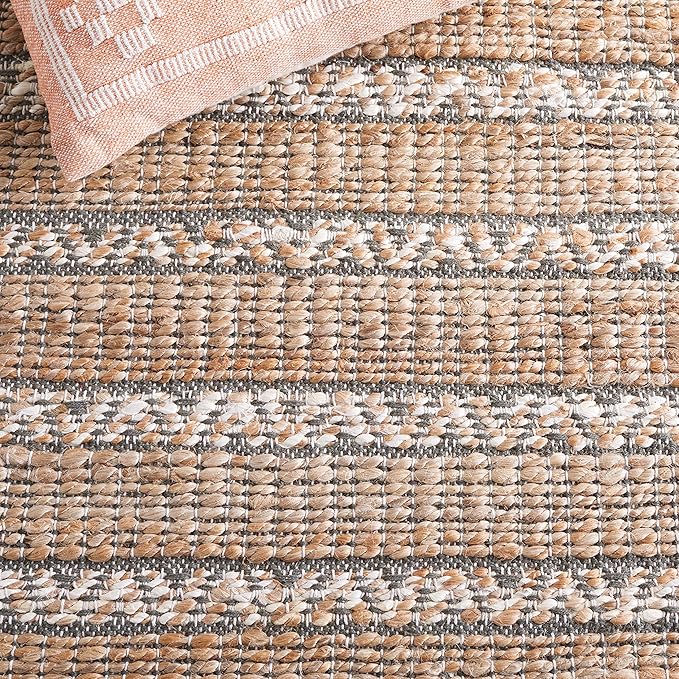 SAFAVIEH Natural Fiber Collection Area Rug - 10' x 14', Olive & Natural, Handmade Flat Weave Stripe Jute & Cotton Jute, Ideal for High Traffic Areas in Living Room, Bedroom (NFB655X)