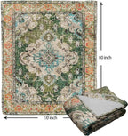 Vintage Rug Blanket Soft Flannel Lightweight Green Orange Retro Carpet Aesthetic Throw Blanket Cozy Warm Blankets All Seasons Living Room Decor for Kids Adults Use On Couch Bed Office 60x80 inch