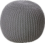 Urban Lifestyle | Large Round Cotton Knitted Ottoman Pouf Seat Cushion Home Decor Accent Seating Floor Pillow Soft Modern Living Room Furniture Hand Woven Cotton, Dark Grey